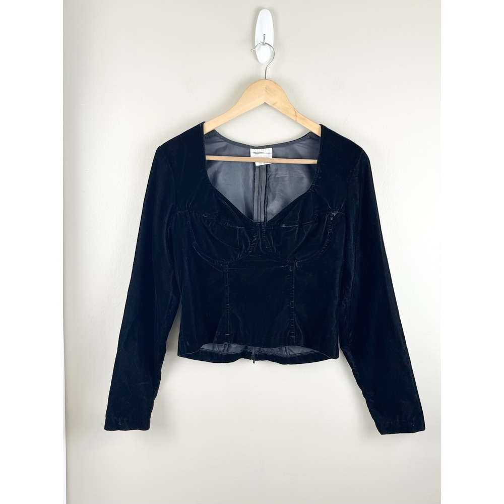 Moda International Vtg Velvet Corset Babydoll Crop Top Whimsey Goth Sz 10 (flaw)